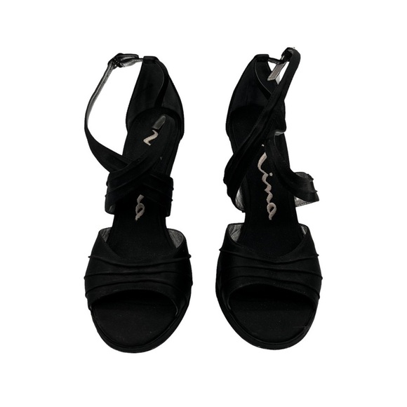 Nina Black Ankle Strap Leather Heeled Sandals Size 7 1/2 Women’s - Picture 1 of 7